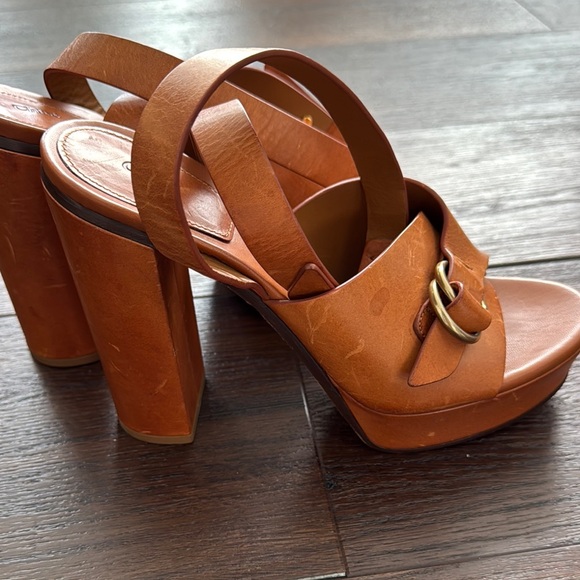 Chloe NWOT Kingsley Platform Leather Ankle Strap Women's caramel Leather Sandals - Picture 11 of 14